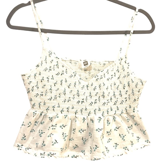 Me to We Crop Smocked Spaghetti Strap Cotton White Top, Size Large - Picture 1 of 7